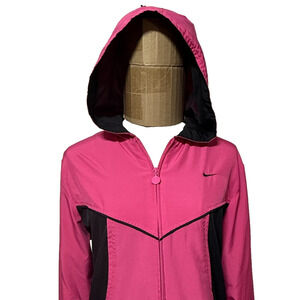 Nike Jacket Womens Large 12-14 Pink Black Colorblock Full Zip Hooded Windbreaker